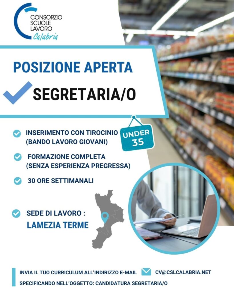 Offerta di lavoro segreteria Lamezia Terme giovani under 35