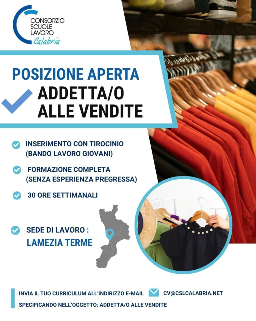 Tirocinio addetto alle vendite Lamezia Terme